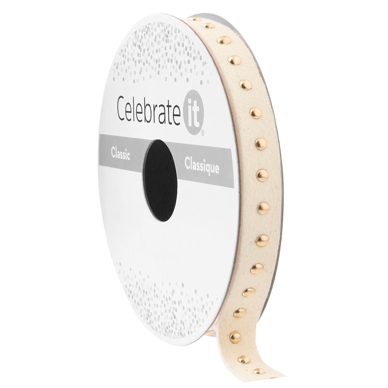 3/8" x 3yd. Gold Dotted White Flocked Ribbon Trim by Celebrate It® Classic